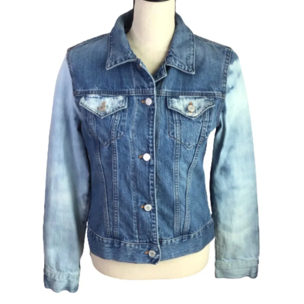 GAP Custom Hand Bleached Blue Jean Fitted Jacket Medium